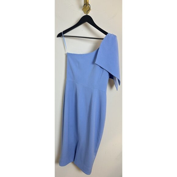 DRESS THE POPULATION Tiffany One-Shoulder Midi Dress in Sky Size Medium - Picture 6 of 8